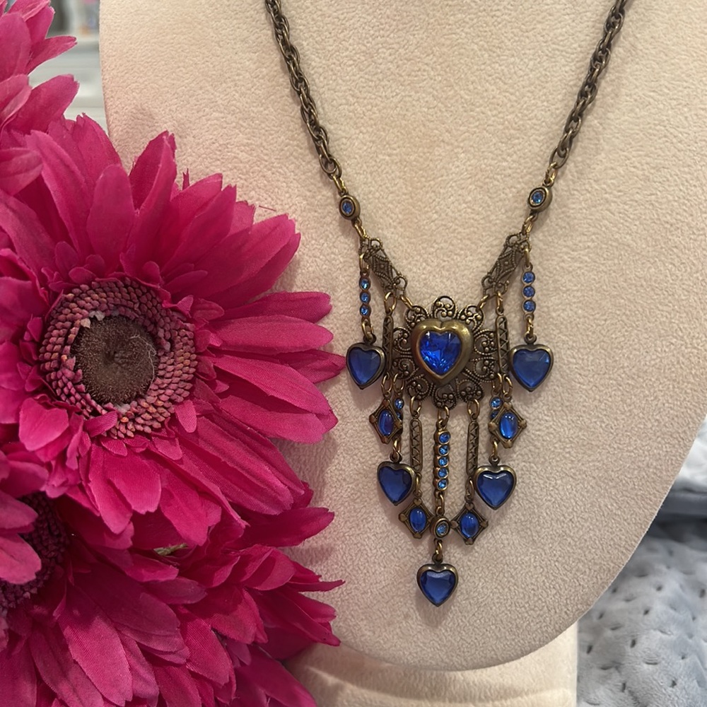 Vintage Sapphire Blue Crystal Heart Necklace-Boutique